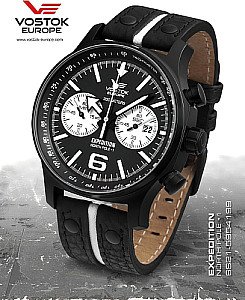  Vostok-Europe Expedition Nordpol 1 Chronograph  schwarz/weiß Lederband 