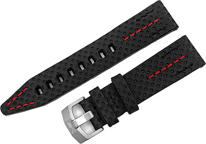   Engine strap made of vegetable leather / 22 mm / black / red / clasp matted 