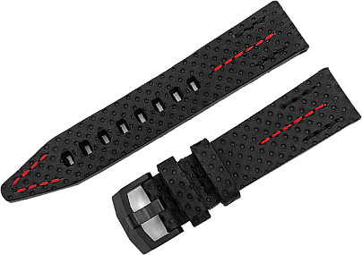   Engine strap made of vegetable leather / 22 mm / black / red / clasp black 