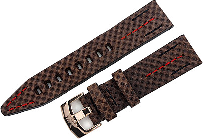   Engine strap made of vegetable leather / 22 mm / brown / red / clasp rose 