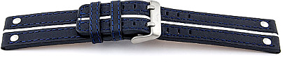   Watch Band Vostok Europe Dornschließe - Leder - dunkelblau/weiß with blau stitching 