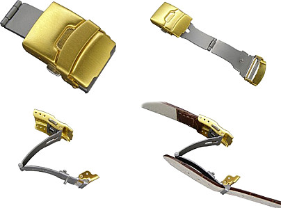   Stainless steel folding clasp for leather straps gold 