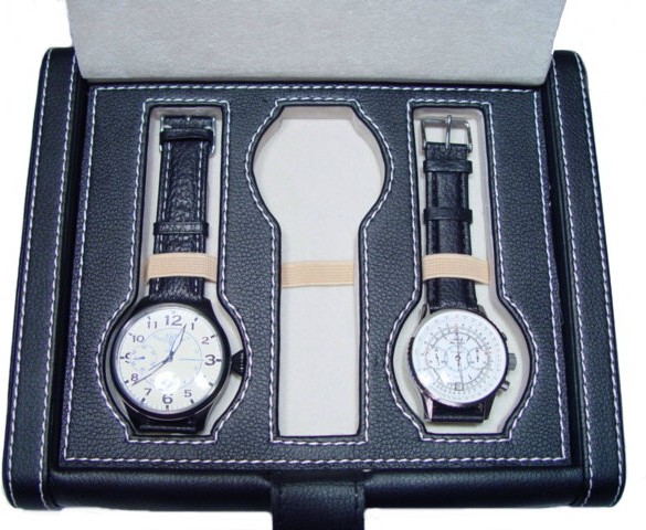   Uhrenkoffer aus Kunstleder für 3 Uhren schwarz 