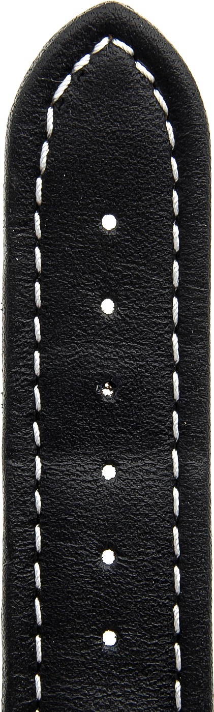   Uhrenarmband Poljot Faltschließe - Leder, glatt - schwarz mit weißer Naht 