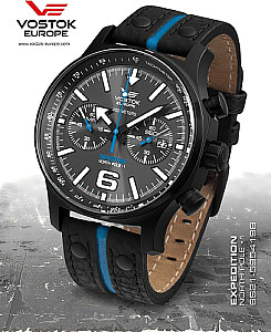  Vostok-Europe Expedition Nordpol 1 Chronograph  schwarz/blau Lederband 