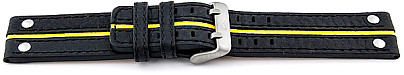   Uhrenarmband Leder schwarz/gelb mit Dornschließe, Naht schwarz 
